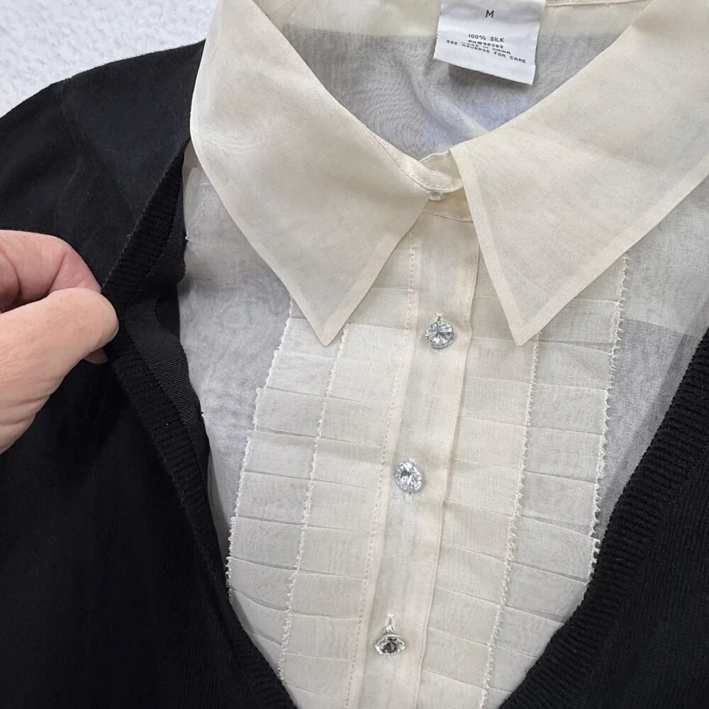 Perfect Carson‎ Kressley Sweater Blouse Insert Silk Cashmere Office Womens M